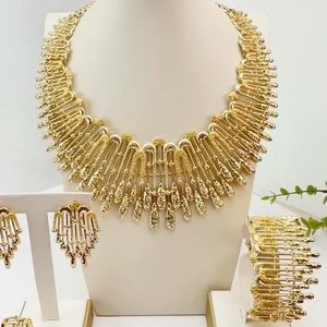 Authentic Celestial Radiance Bridal Talisman Set - Divine Harmony Gold-Plated Zircon Ensemble