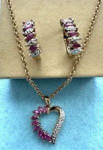 Authentic 925 Sterling Silver Gold-Plated Heart Jewelry Set