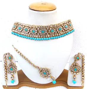 Authentic Indian Gold Plated Wedding Choker Necklace Earrings Bollywood Asian Jewelry Set