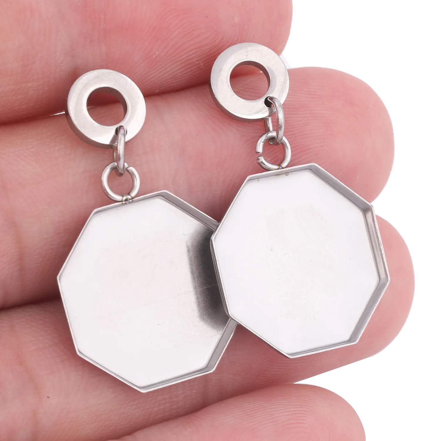 Authentic 10pcs 17mm Hexagon Cabochon Earring Base Setting Blanks Diy Post Earrings Studs Findings For Jewelry Making