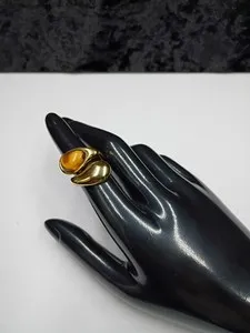 Authentic 18kt Gold Plated PVD Natural Tiger's Eye Water Drop Size 6 Ring