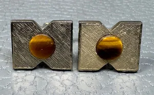 Authentic Vintage Tiger's Eye Yellow Gold Plated Cuff Links