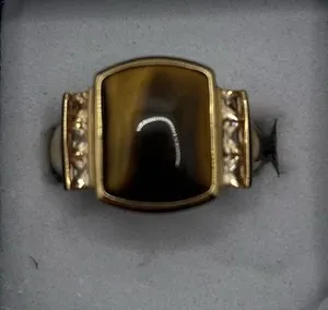 Authentic Men's Signet Ring Natural Tiger's Eye Gemstone, Gold-Plated, 925 Sterling Silver