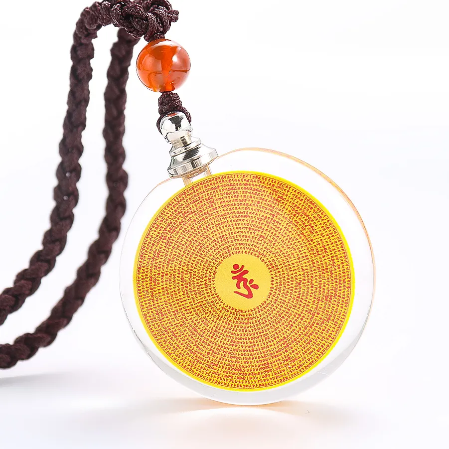 Authentic Amulet Charm Religion Buddhism Shurangama Mantra Sanskrit Om Glass Pendant Necklace Opened Locket Keepsake Ashes Storage Jewelry