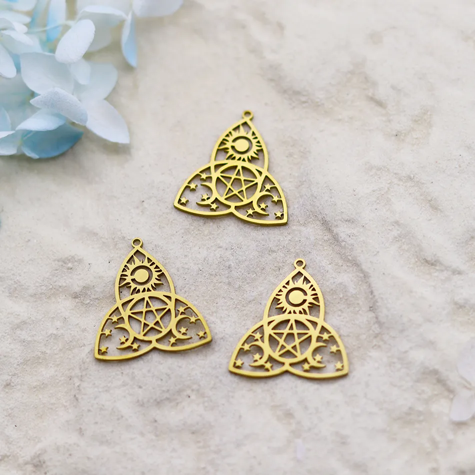 Authentic 3pcs Triple Moon Goddess Necklace Pendant Witch Triquetra Pentagram Charm Amulet Jewelry Making Accessories