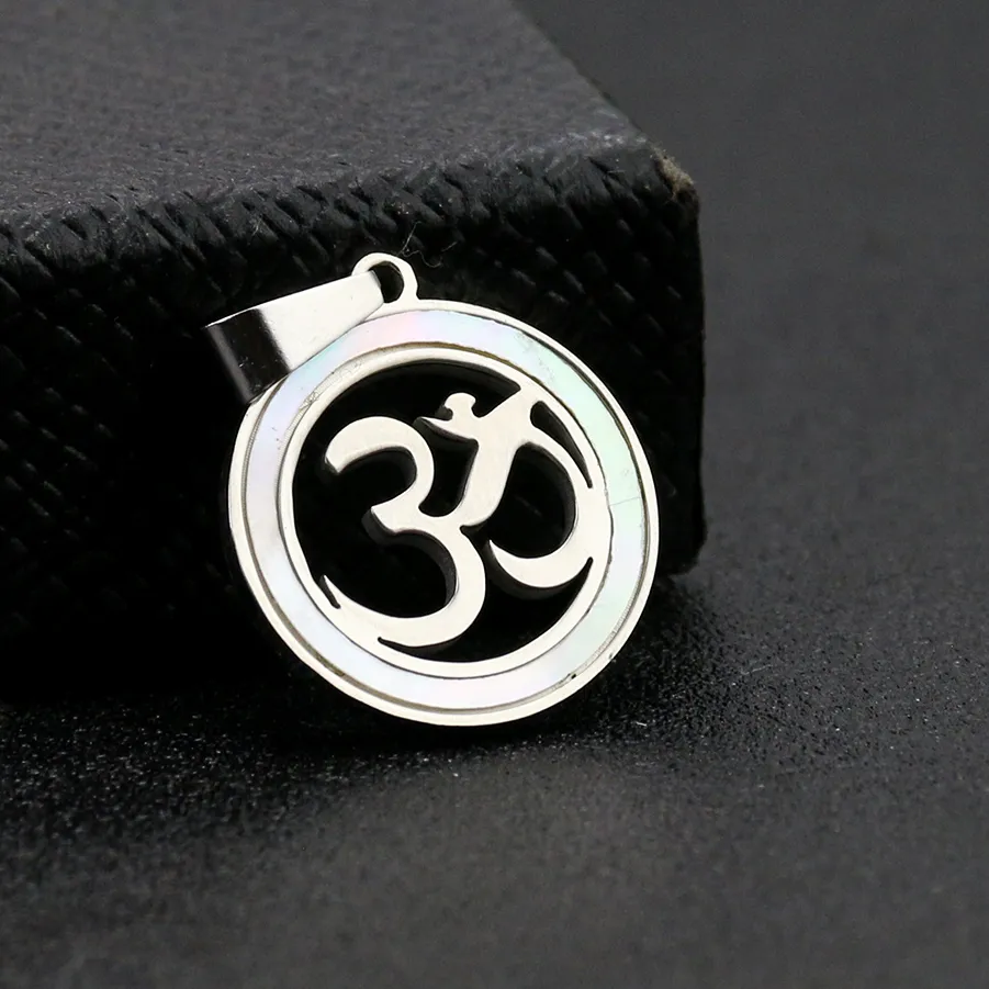 Authentic Titanium Om Pendant Silver Color Hollow Sacred Sanskrit Mantra Charms Buddhism Amulet Necklace Woman Female Collar Jewelry