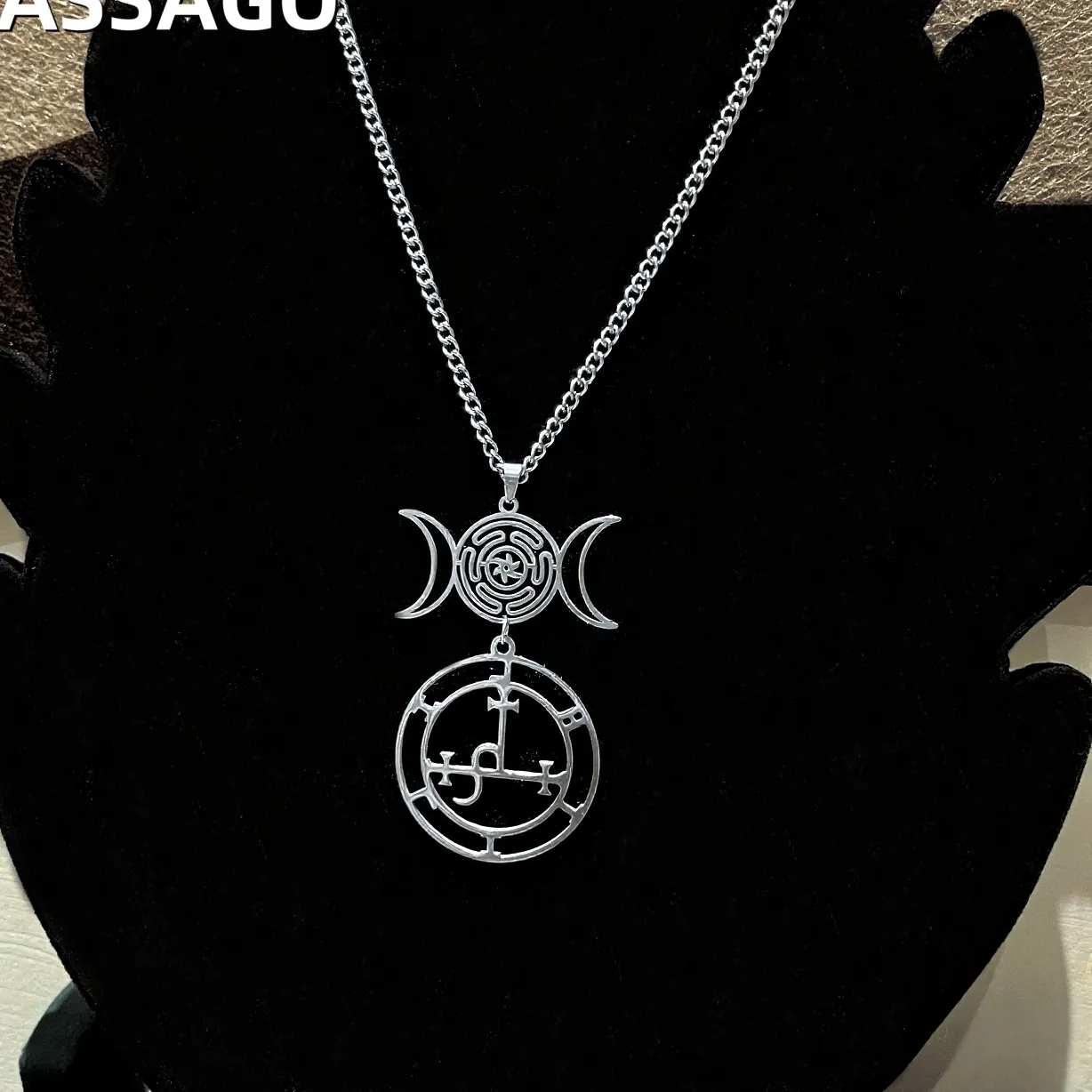 Authentic Vassago Triple Moon Goddess Pendant Necklace Lilith Sigil Necklace Pagan Wiccan Magic Amulet Jewelry for Women