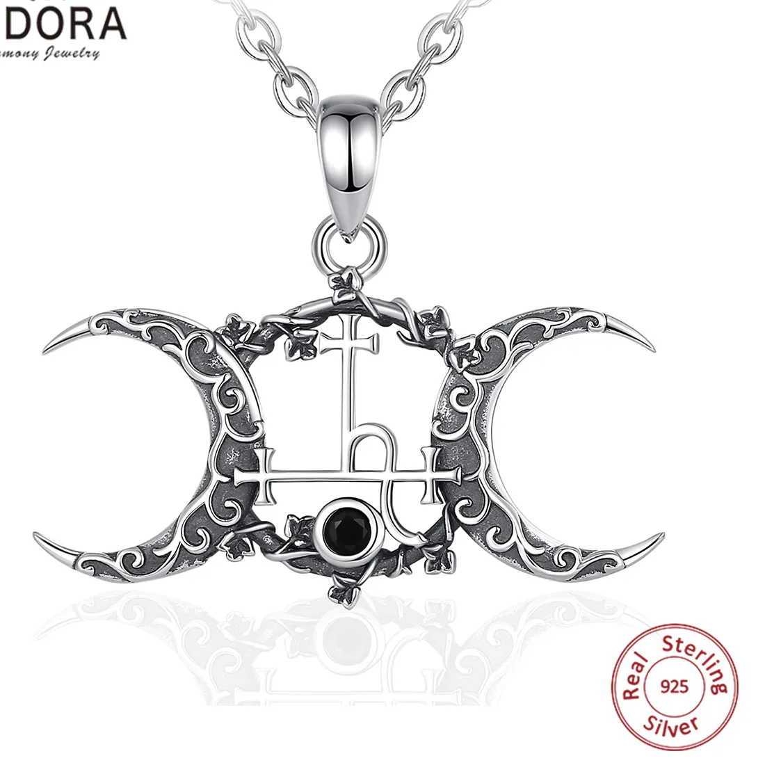 Authentic Eudora 925 Sterling Silver Lilith Sigil Necklace Vintage Triple Moon Goddess Amulet Pendant Personality Jewelry Party