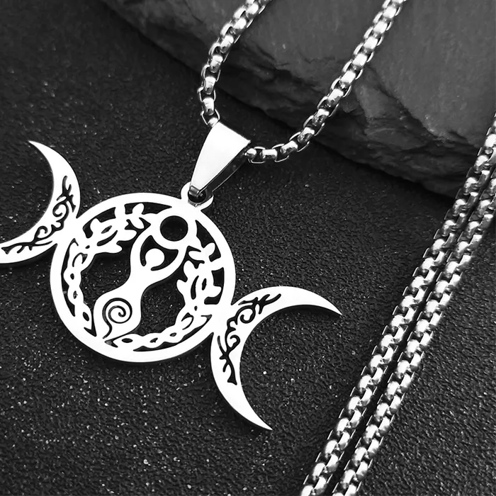 Authentic Witch Triple Moon Goddess Luna Necklace for Women Men Silver Color Amulet Hecate Chain Jewelry Collier N9736S02