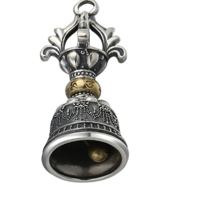 Authentic 100% 925 Silver Tibetan Bell Charm Sterling Buddhist OM Mantra Bell Pendant Solid Silver Tibetan Vajra Bell Amulet Charm