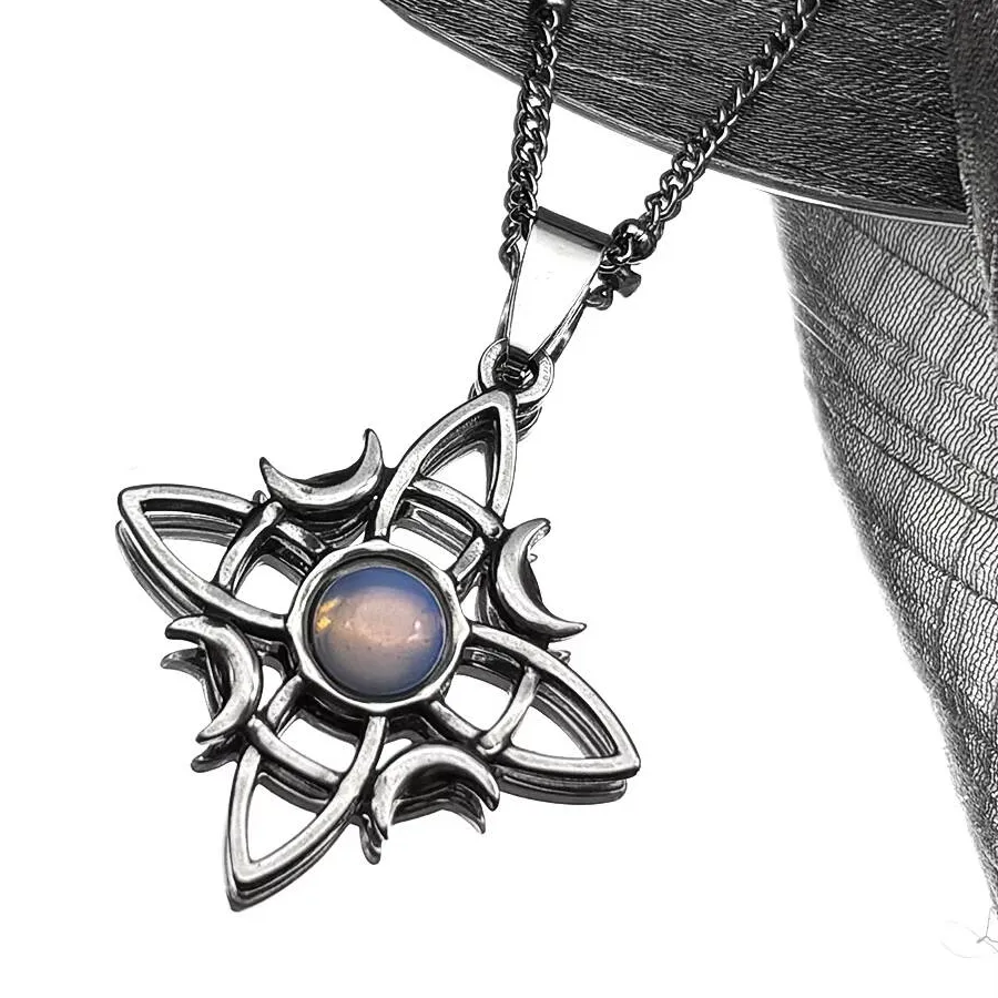 Authentic Wicca Celtic Knot Triple Moon Goddess Necklace Moonstone Witch Amulet Gothic Chain Necklaces Jewelry collar