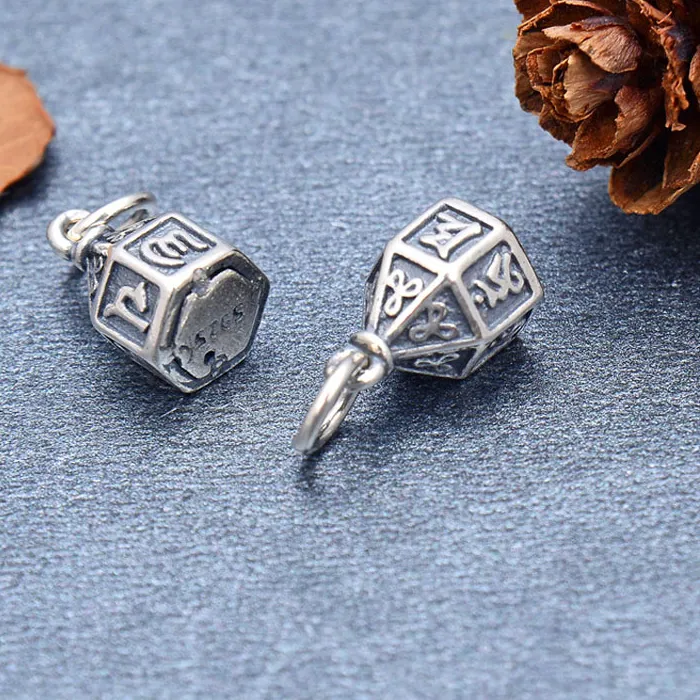 Authentic 100% 925 Silver Tibetan Six Words Proverb Charm Buddhist OM Mantra Small Pendant Tibetan Good Luck Amulet