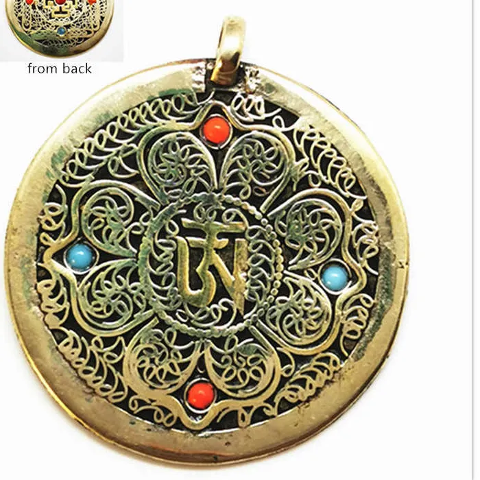 Authentic Tibetan OM Mantras Amulet Round Mandala Pendants Double Sides TBP712