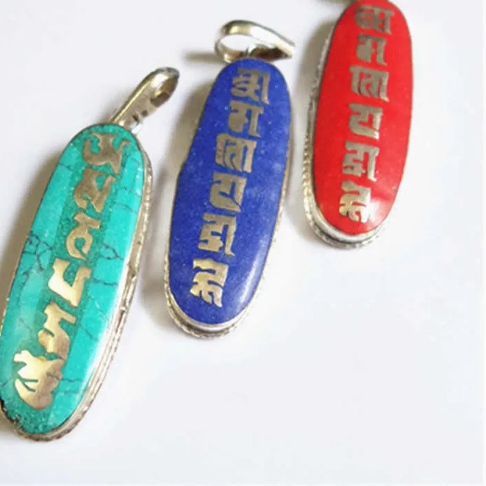 Authentic Tibetan Mantras Amulets Pendants inlaid Color OM MANI PADME HUM TBP308