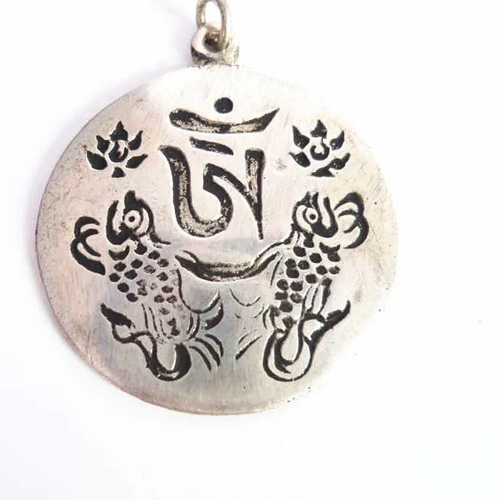 Authentic Tibetan Amulet Metal Engraved OM Mantra Pendant Dural Fish Pendant for Man TBP578