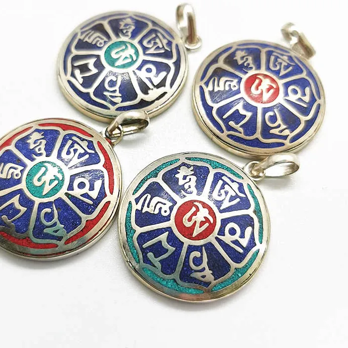 Authentic Tibetan Pendants Mantra Amulets Color Round Pendant OM MANI PADME HUM TBP430