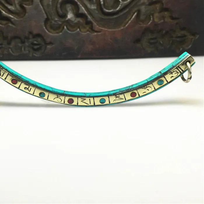 Authentic Tibetan Mantras Amulet Pendant Inlaid Long Bar OM MANI PAD ME HUM TBP123
