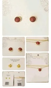 Authentic 2 PC BOHO GYPSY GOLD PLATED LUCKY SEED STUD GOOD EARRINGS & NECKLACE BOHEMIAN