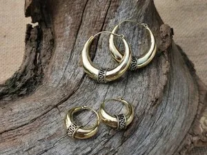 Authentic Large Boho Gypsy Ethnic Tribal Fulani Gold Plated Hoop Earrings Jewellery