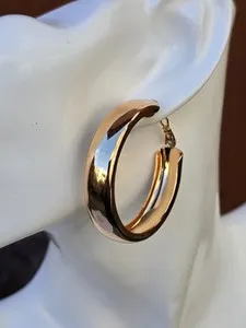 Authentic Rose Gold Plated Large Chunky Gypsy Creole Hoop Earrings 40mm wide non tarnish