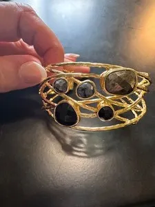 Authentic GORJANA LOLA SEMI PRECIOUS STONE CUFF GOLD PLATED GYPSY BOHO LUXURY