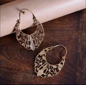 Authentic Celestial Bloom: Gold‑Plated Boho Tribal Statement Hoops
