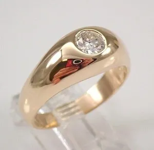 Authentic 14K Yellow Gold Plated 7mm Moissanite Gypsy Ring Solitaire Engagement Ring