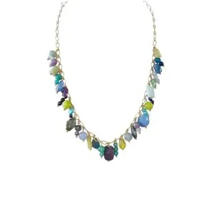 Authentic Boho Multicolor Semi Precious Stone Fringe Necklace 22k Gold Plated Gypsy Fairy