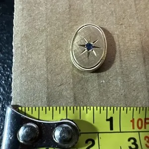 Authentic Vintage Brushed Finish Gypsy Blue Stone Yellow Gold Plated Tie Tack