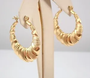 Authentic 14K Yellow Gold Plated Silver Estate Gypsy Style Chunky Hoops Earrings
