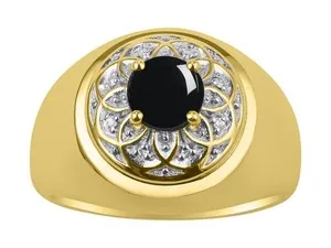 Authentic Rylos 925 Gold Plated Silver Cabochon Onyx & Diamond Gypsy Ring Size 8-13
