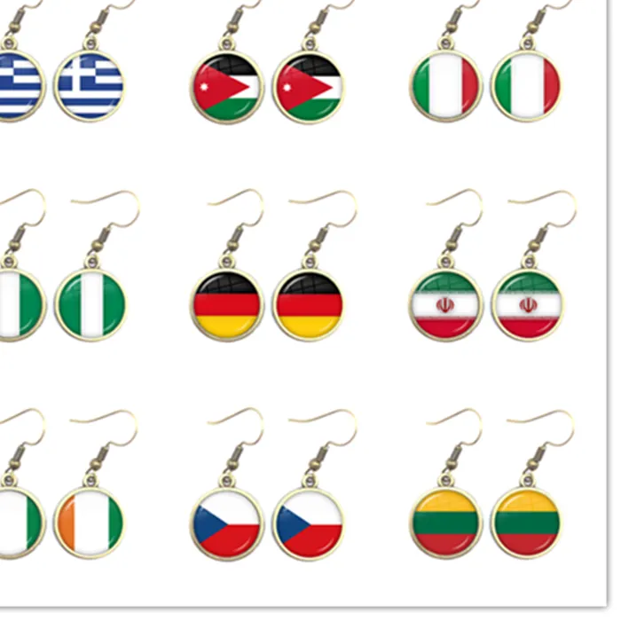 Authentic National Flag Drop Earrings Greece,Jordan,Italy,Nigeria,Germany,Iran,Czech Republic,Lithuania Jewelry For Women Girls