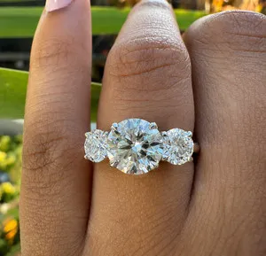 Authentic 4.00Ct Round Three Stone Moissanite Engagement Ring 14k White Gold Plated