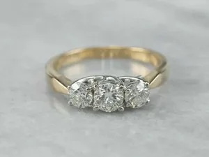 Authentic 2Ct Round Simulated Diamond Three tone Engagement Ring 14K Two Tone Gold Plated
