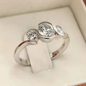 Authentic Celestial Harmony - 3Ct Moissanite Round Cut Three Stone Engagement Ring in 14K White Gold Plated Elegance