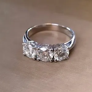 Authentic 2 CT Round Cut Three Stone VVS1 Moissanite Engagement Ring 14K White Gold Plated