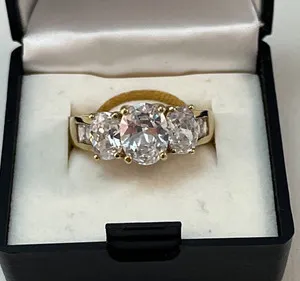 Authentic Gold Plated Three Stone CZ Ring Size 7 Past Present Future