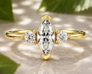 Authentic Marquise Diamond Three Stone Wedding Ring - Eternal Love's Sacred Bond
