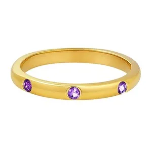 Authentic 18K Gold Plated Three Stone Band Ring – Minimalist Stacking Style TGR1054