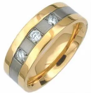 Authentic Gold Plated TITANIUM RING with Three Round CZ Stones, size 11 - in Box!