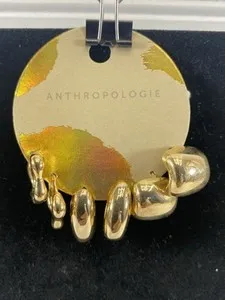 Authentic Anthropologie 14 Kt Gold Plated Set Of Three Earring Pairs