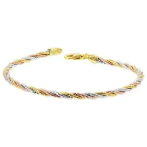 Authentic Three Tone Gold Plated Over 925 Sterling Silver Twisted Rope Chain 7.5 inch Long