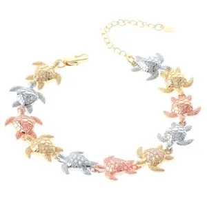 Authentic Three Tone Gold Plated Lobster Claw Bracelet With Clear Rhinestone GB1025-3T