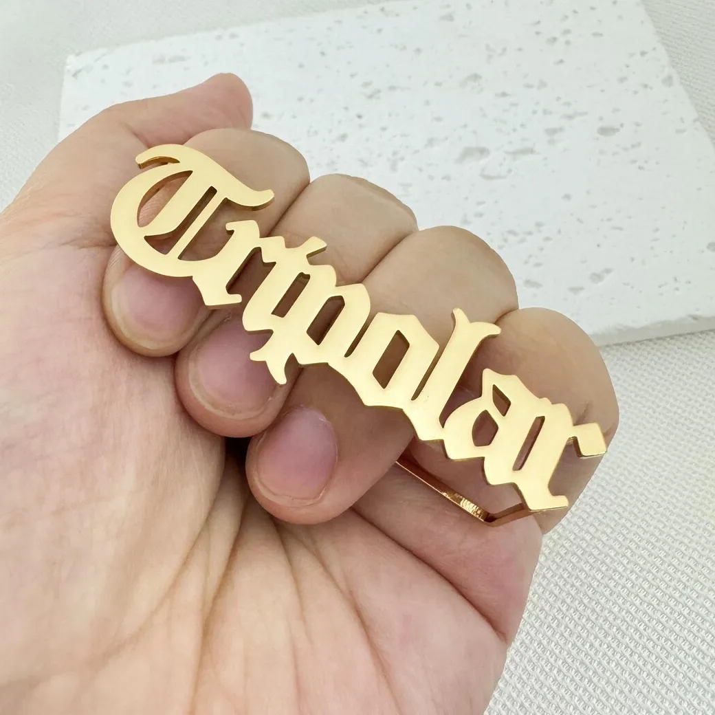 Authentic Name Plate Four Finger Ring - Customized Love, Protection, and Style