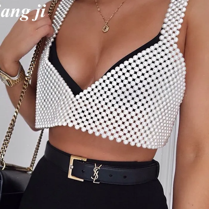 Authentic Body Jewelry Simulated Pearl Chest Chain Sexy Waistcoat Three Point Thong Underwear Chain Sling Bra Chain Bikini Waist Chain