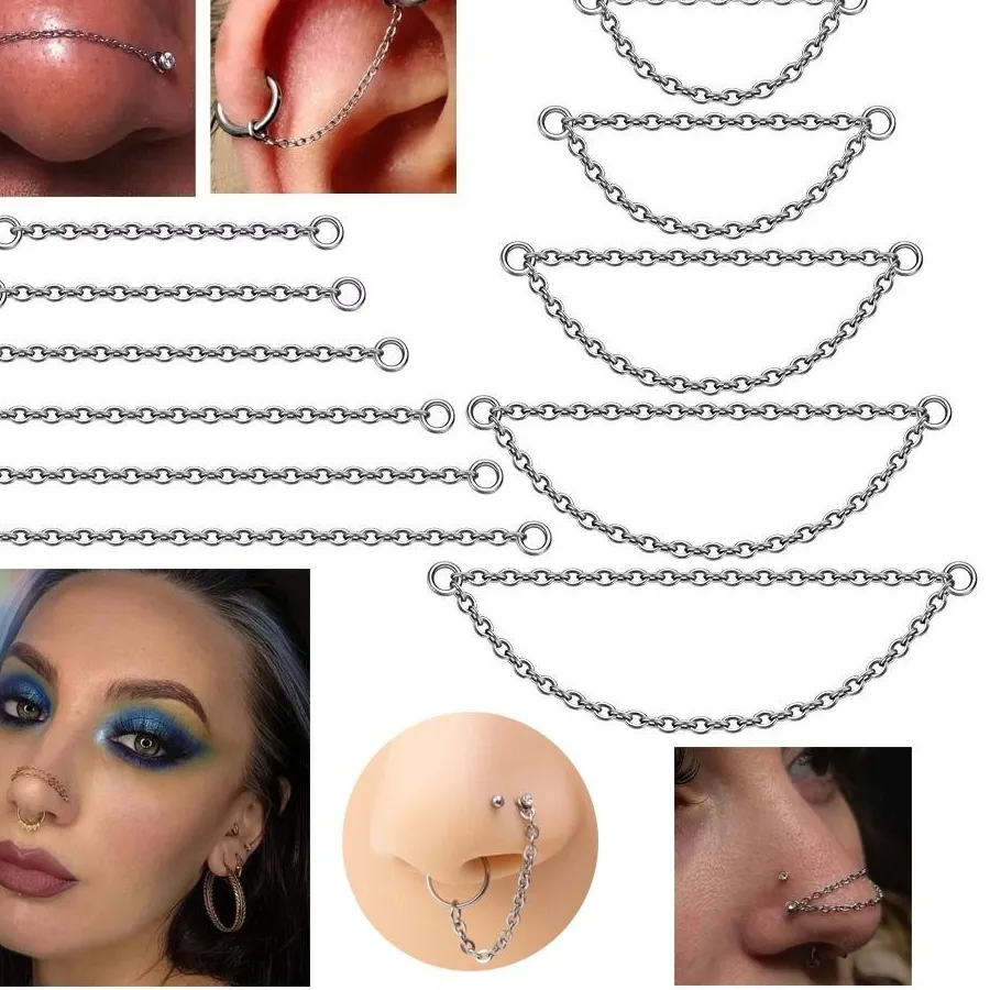 Authentic Titanium Nose Chain Three Layer Chain 25-50mm Labret Chain DIY Double Chain Daith Ear Studs Piercing Ear Nose Jewelry
