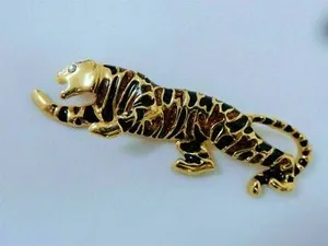 Authentic VTG RHINESTONE/ ENAMEL/ GOLD PLATED TIGER PIN BROOCH - E13