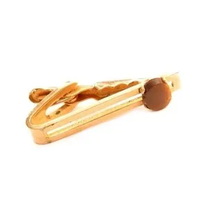 Authentic Vintage Tiger's Eye Cabochon Small Gold Plated tie clip clasp