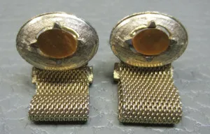 Authentic Vintage Tiger's Eye Wrap Around Yellow Gold Plated Cuff Links