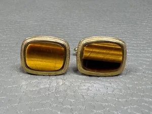 Authentic The Gilded Focus: Vintage Tiger Eye Golden Cuff Links